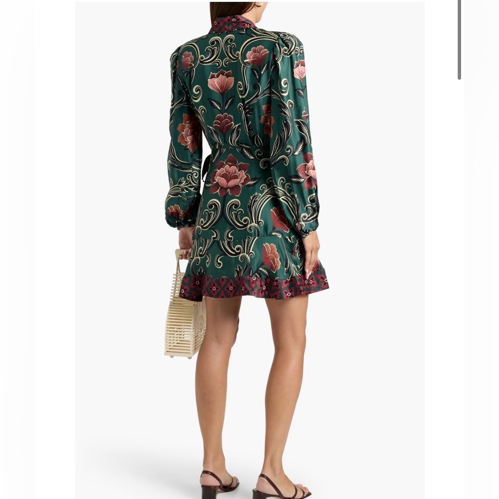 Farm Rio Arabesque Wrap Dress Green with Burgundy Trim Size Medium - Picture 5 of 13